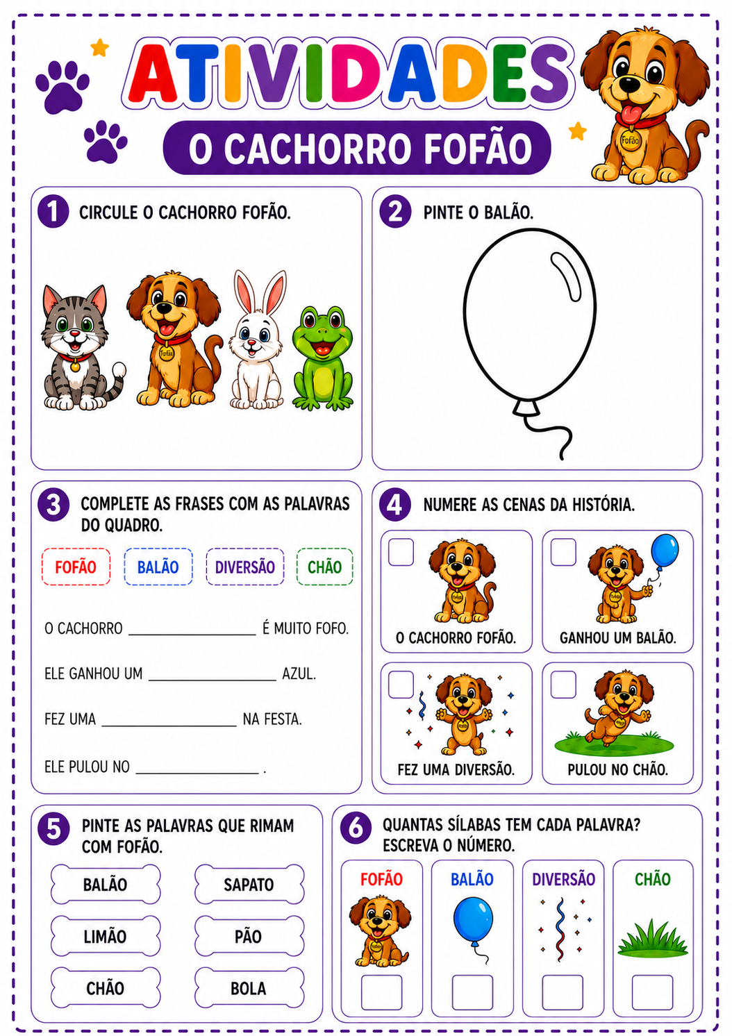 O Cachorro Fofão — atividades